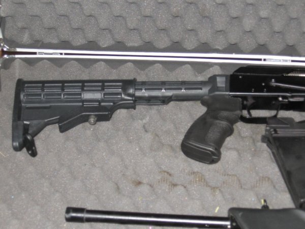 Detail of M4 style TAPCO stock and SAW style grip