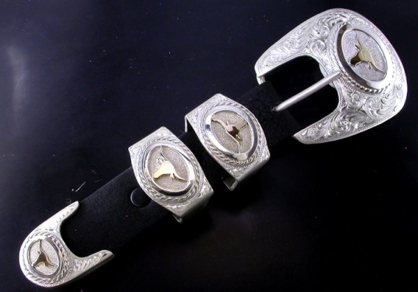 Hand Made Long Horn buckle in 14k Gold and Sterling by M. M. Rogers - Lone Star