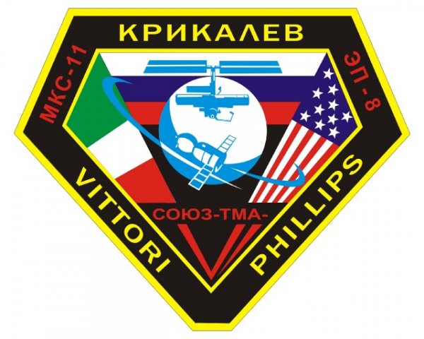 Soyuz Mission Patch ISS 11 The Russian Name at the top is that of Sergei Krikaylov - Russian Cosmonaut and mission commander