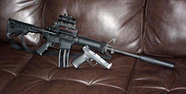 M&P15R with ACC 762 SDN-6 Silencer and my daily carry M&P45 full size.